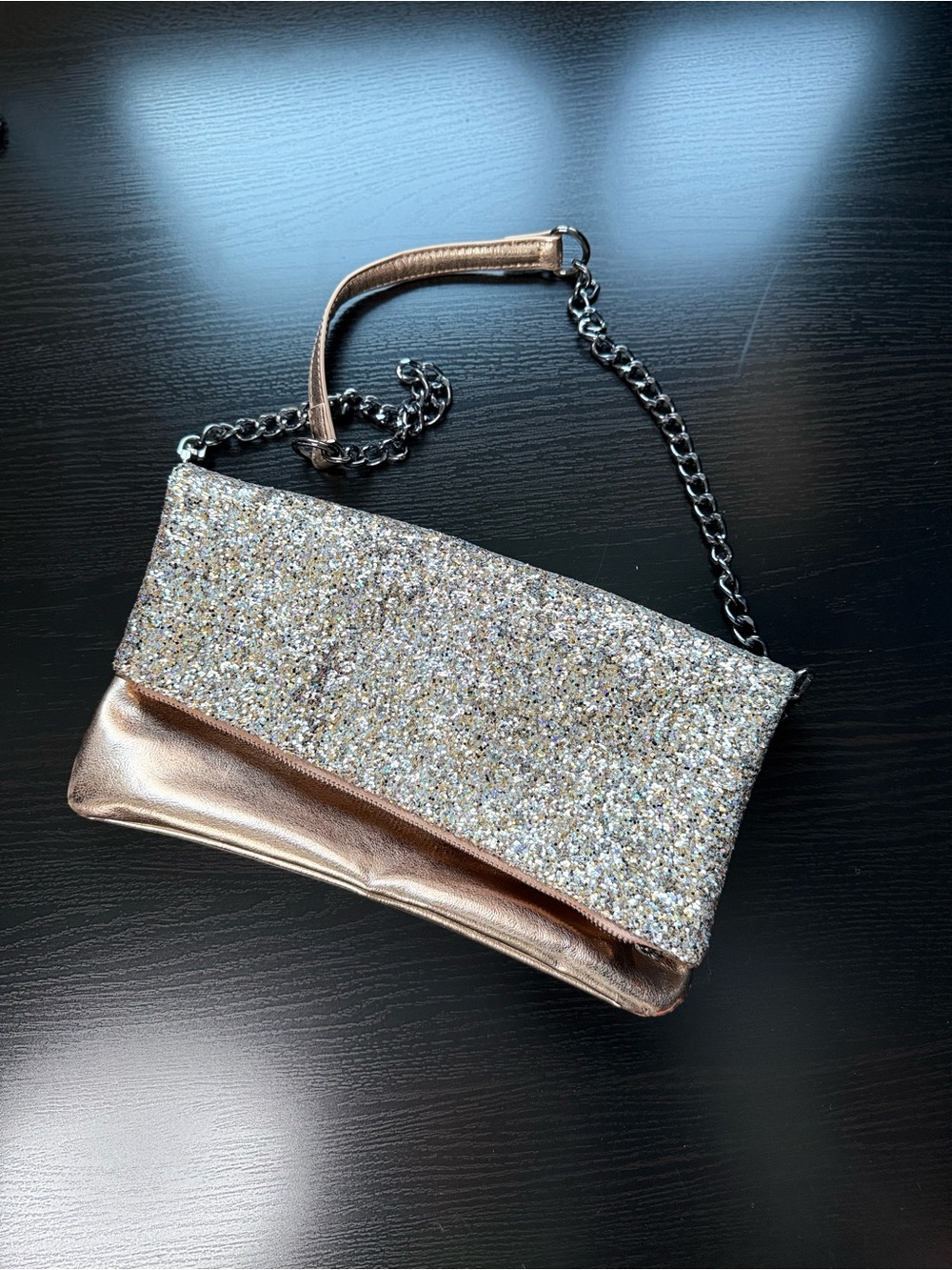Express Glitter Evening Clutch Gold Silver Chain Shoulder Bag